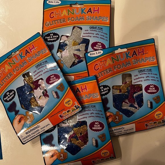 Hanukkah Peel & Stick Glitter Foam Shapes (48 per pack) and 4 Sheets of Stickers - Picture 5 of 9